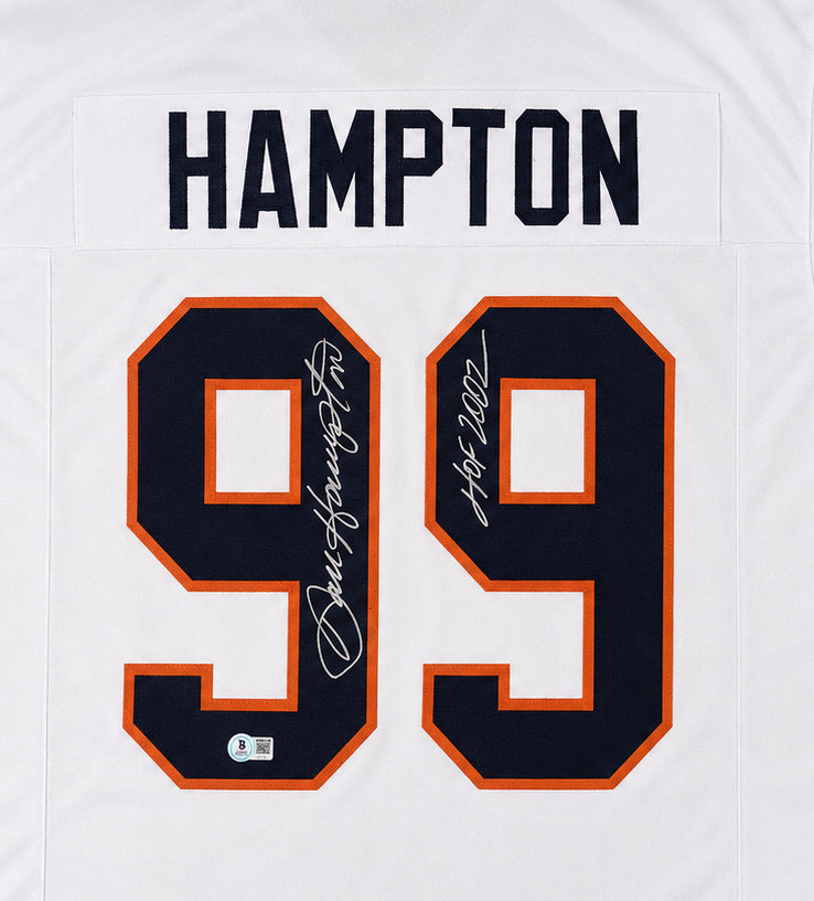 Chicago Bears Dan Hampton Autographed White Jersey "HOF 2002" Beckett BAS Witness Stock #265939