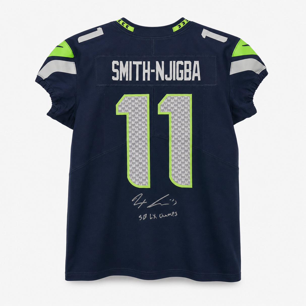 Seattle Seahawks Jaxon Smith-Njigba Autographed Blue Nike Authentic Elite Jersey Size 48 "SB LX Champs" Fanatics Holo Stock #265988
