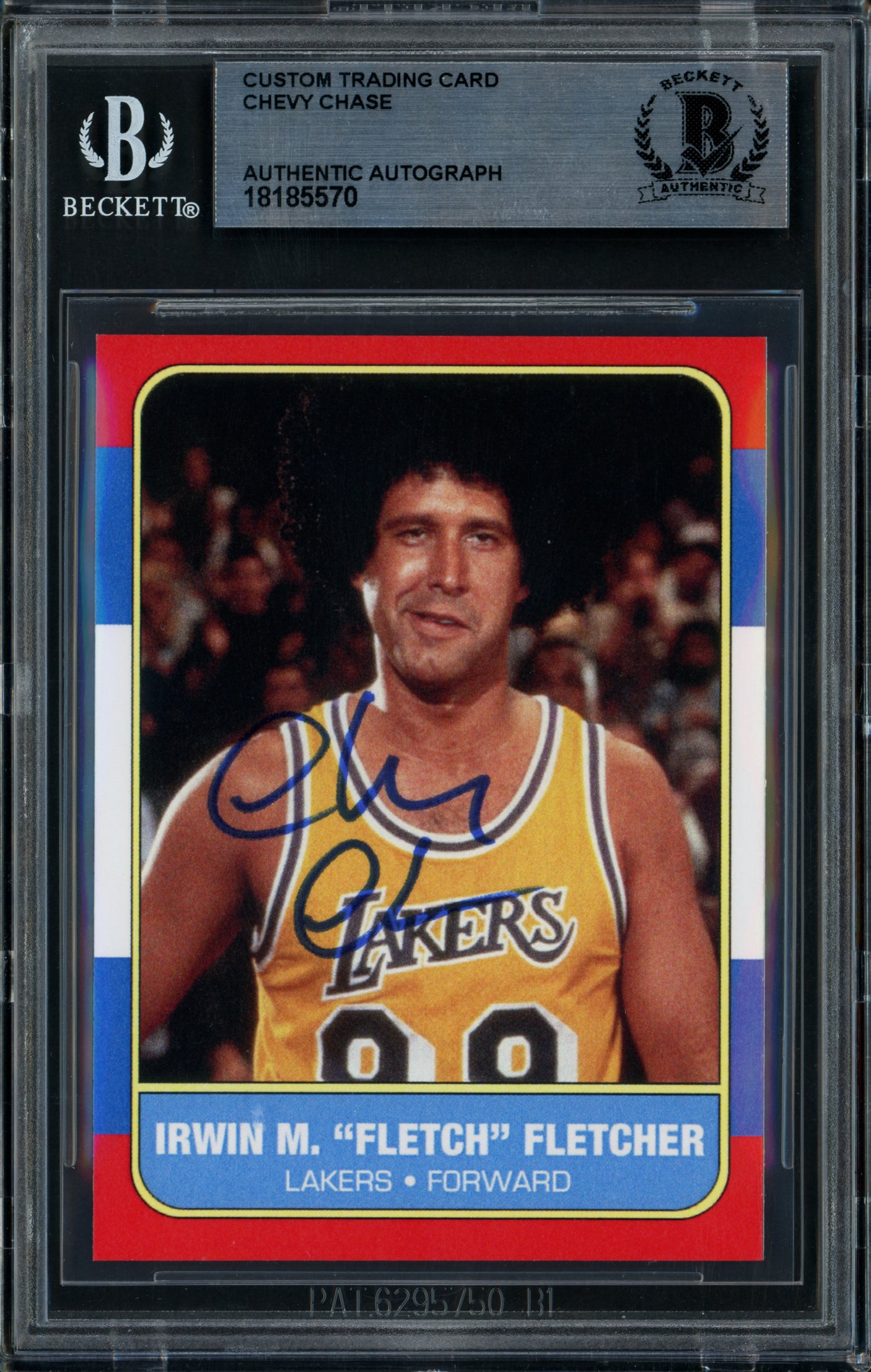 Chevy Chase Autographed 1986 Fleer Reprint Custom Trading Card Los Angeles Lakers Beckett BAS Stock #250493