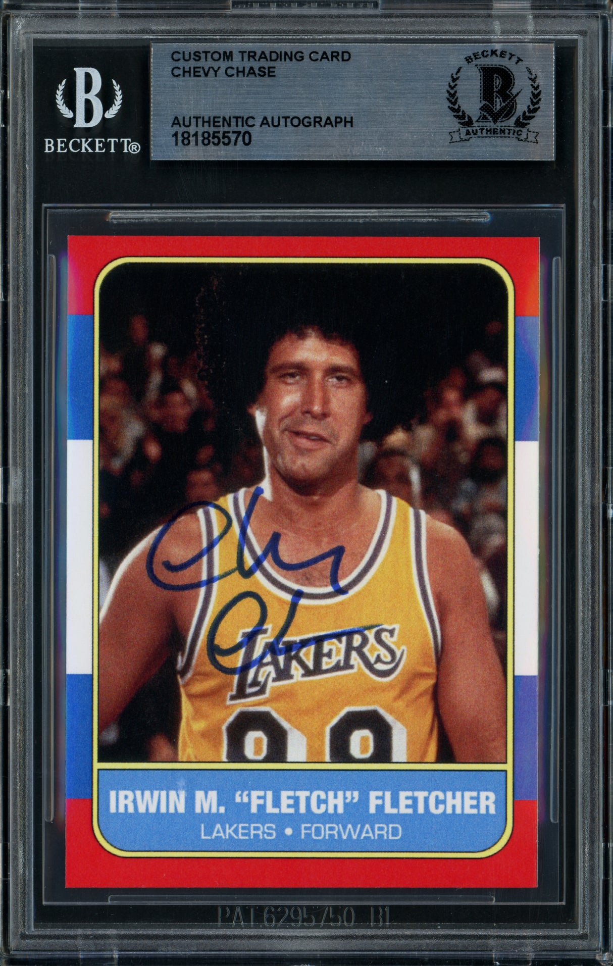 Chevy Chase Autographed 1986 Fleer Reprint Custom Trading Card Los Angeles Lakers Beckett BAS Stock #250493