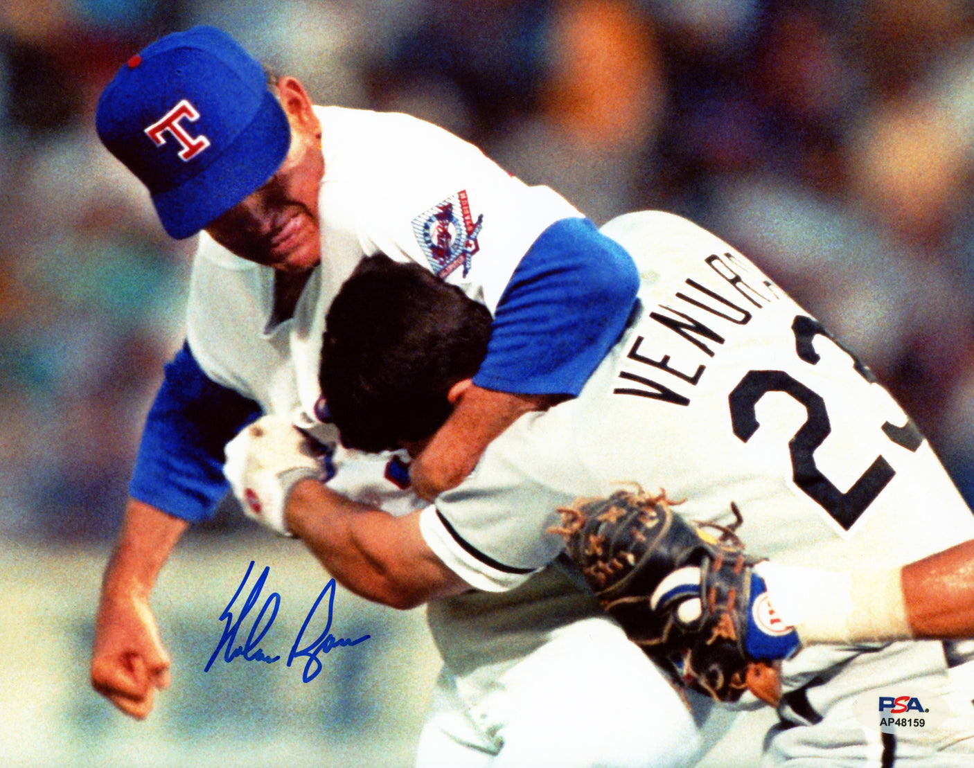 Nolan Ryan Autographed 8x10 Photo Texas Rangers Fight vs. Robin Ventura PSA/DNA Stock #252365