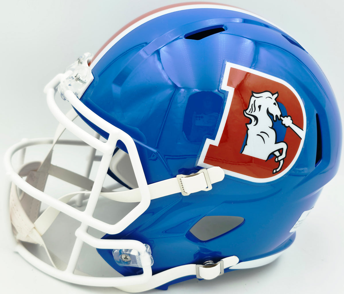 Steve Atwater Autographed Denver Broncos Blue 1975-96 Throwback Full Size Speed Replica Helmet Beckett BAS Witness Stock #267484