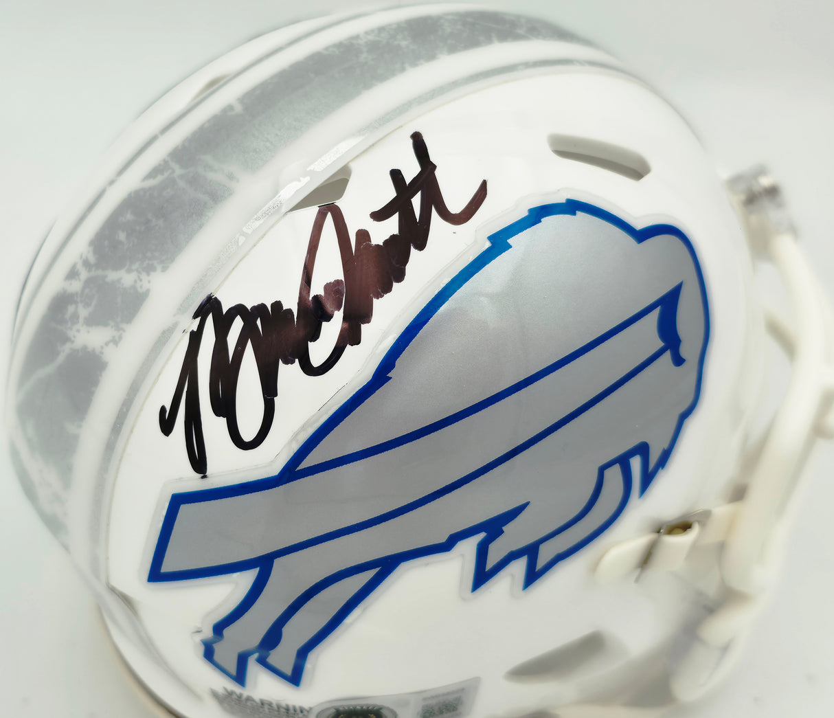 Bruce Smith Autographed Buffalo Bills White Rivalries Speed Mini Helmet Beckett BAS Witness Stock #267552