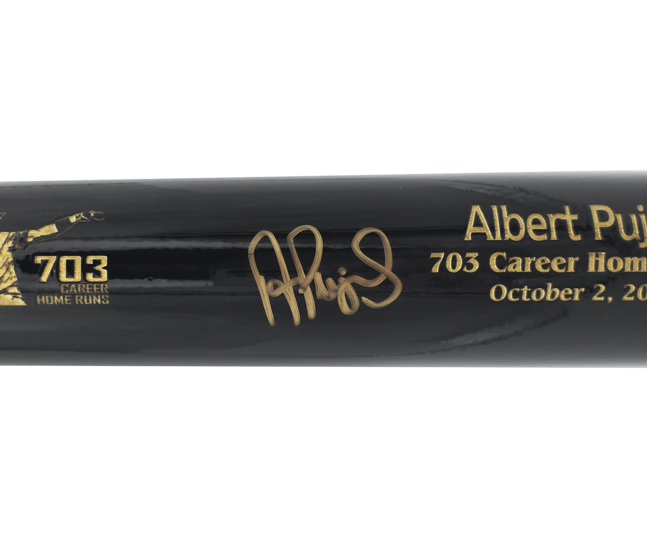 Albert Pujols Autographed Black Marucci 703 Career Home Run Engraving Baseball Bat St. Louis Cardinals Beckett BAS Witness Stock #252444