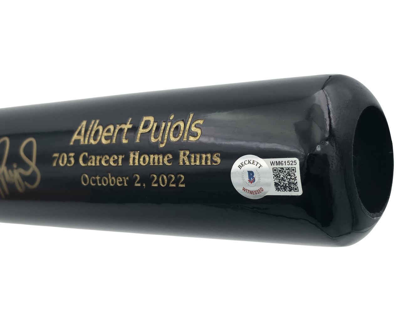 Albert Pujols Autographed Black Marucci 703 Career Home Run Engraving Baseball Bat St. Louis Cardinals Beckett BAS Witness Stock #252444
