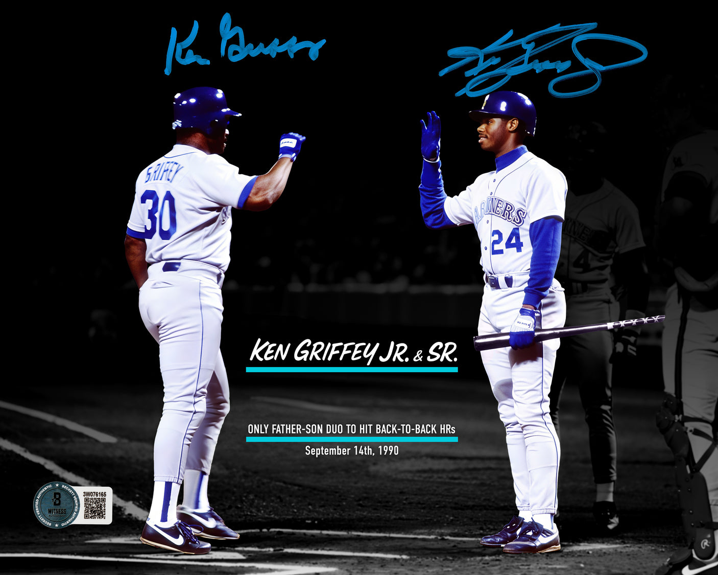 Ken Griffey Jr. & Sr. Autographed 8x10 Photo Seattle Mariners Back To Back Home Runs HR Beckett BAS Witness Stock #252441