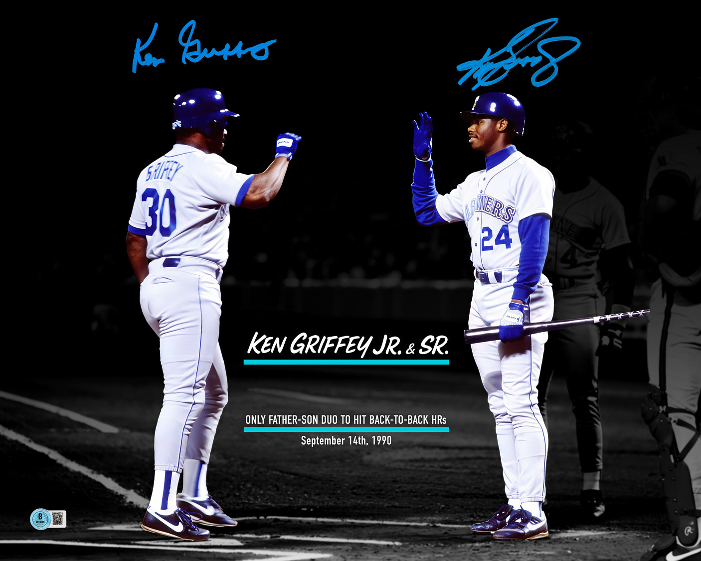 Ken Griffey Jr. & Sr. Autographed 16x20 Photo Seattle Mariners Back To Back Home Runs HR Beckett BAS Witness Stock #252442