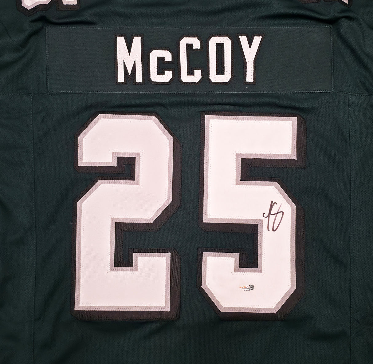 Philadelphia Eagles LeSean McCoy Autographed Green Jersey JSA Witness Stock #267436