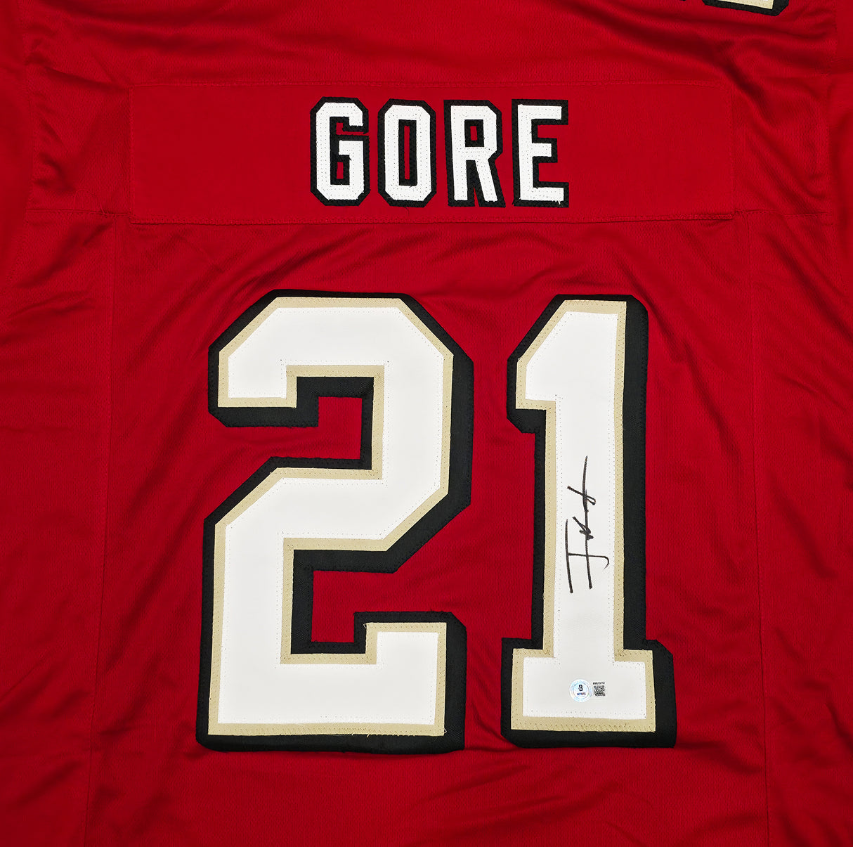 San Francisco 49ers Frank Gore Autographed Red Jersey Beckett BAS Witness Stock #267388
