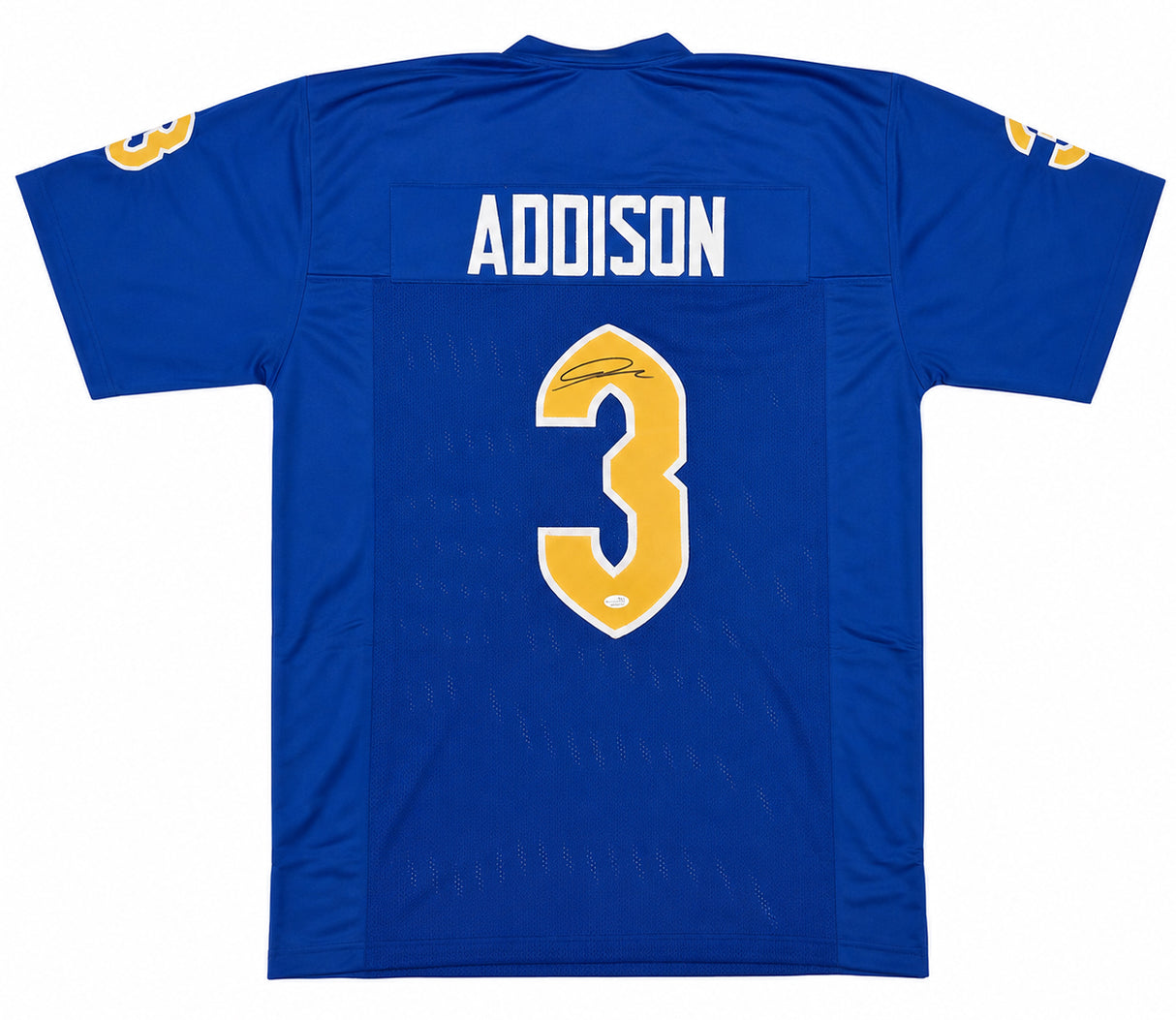Pittsburgh Panthers Jordan Addison Autographed Blue Jersey JSA Witness Stock #267435