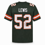 Miami Hurricanes Ray Lewis Autographed Green Jersey JSA Witness Stock #267396