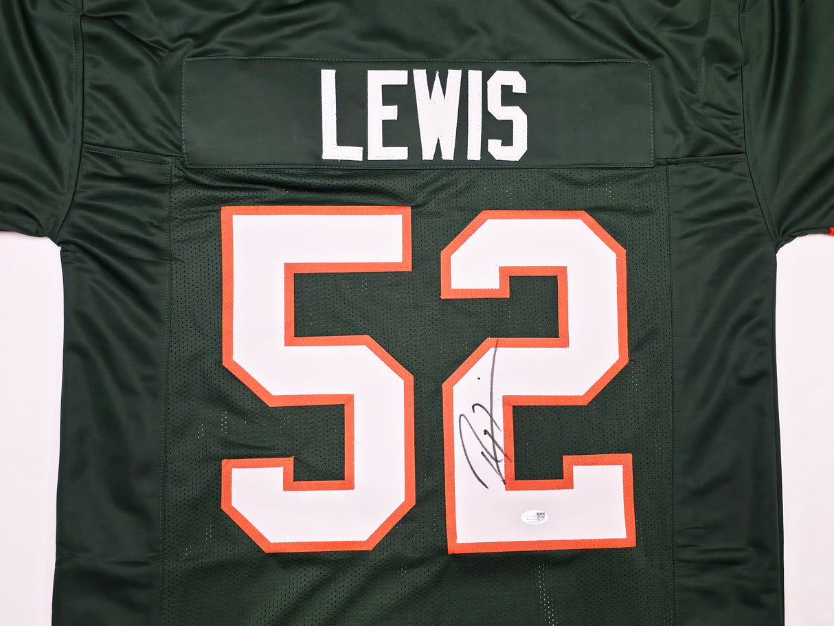 Miami Hurricanes Ray Lewis Autographed Green Jersey JSA Witness Stock #267396