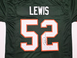 Miami Hurricanes Ray Lewis Autographed Green Jersey JSA Witness Stock #267396