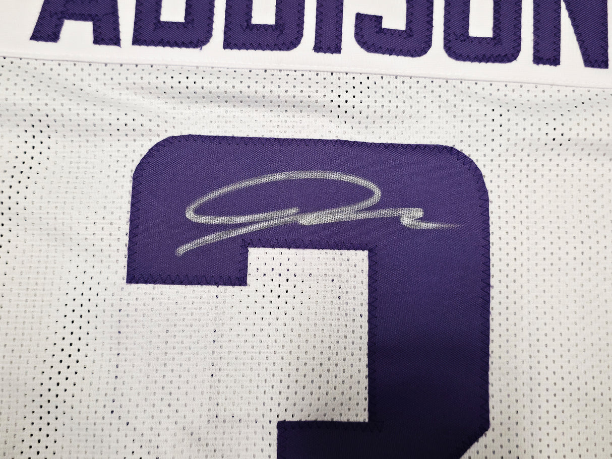 Minnesota Vikings Jordan Addison Autographed White Jersey JSA Witness Stock #267432