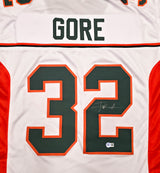 Miami Hurricanes Frank Gore Autographed White Jersey Beckett BAS Witness Stock #267392
