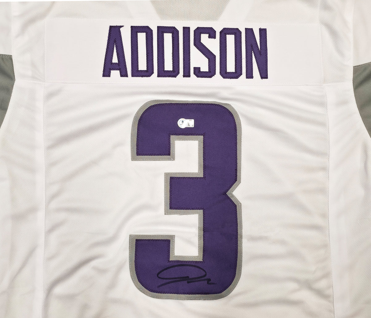 Minnesota Vikings Jordan Addison Autographed White Jersey Beckett BAS QR Stock #267434