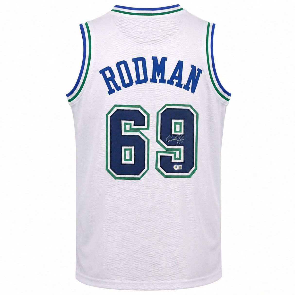 Dallas Mavericks Dennis Rodman Autographed White Jersey Beckett BAS Witness Stock #267414