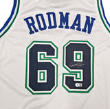 Dallas Mavericks Dennis Rodman Autographed White Jersey Beckett BAS Witness Stock #267414