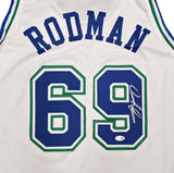 Dallas Mavericks Dennis Rodman Autographed White Jersey JSA QR Stock #267415