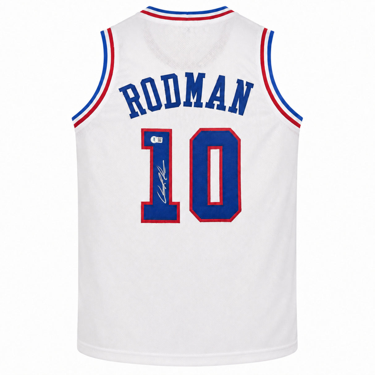 Detroit Pistons Dennis Rodman Autographed White Jersey Beckett BAS Witness Stock #267416