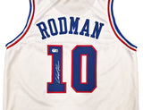 Detroit Pistons Dennis Rodman Autographed White Jersey Beckett BAS Witness Stock #267416