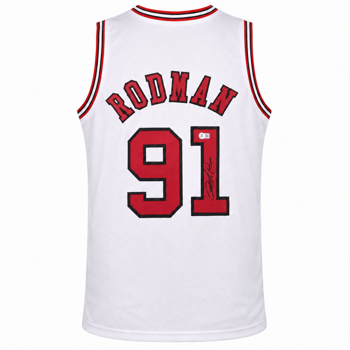 Chicago Bulls Dennis Rodman Autographed White Jersey Beckett BAS Witness Stock #267419