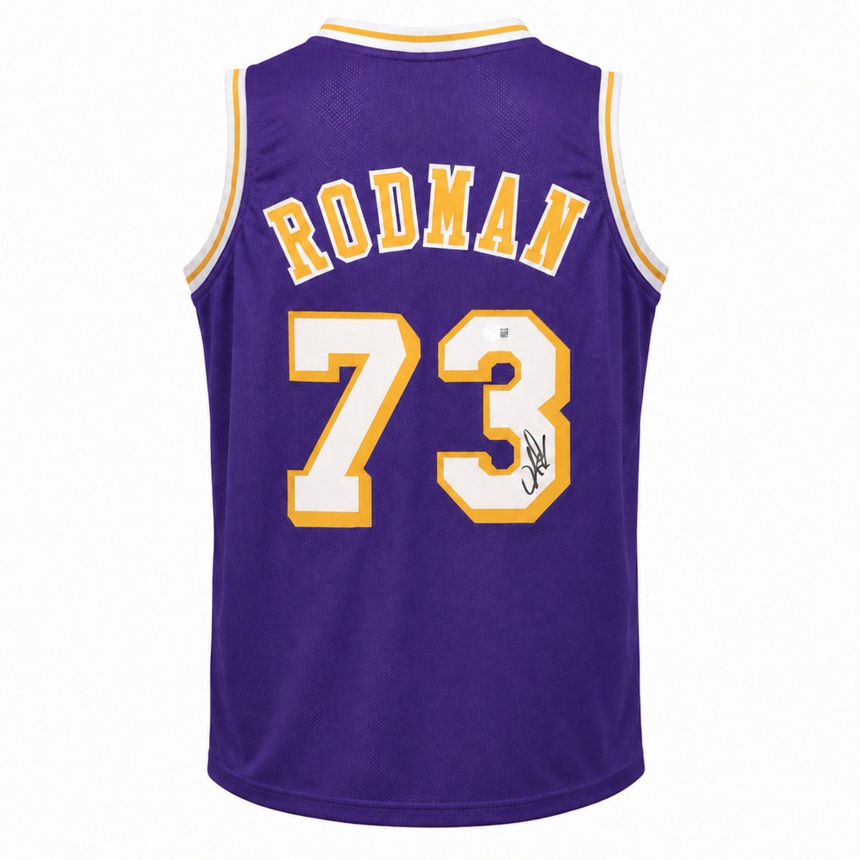 Los Angeles Lakers Dennis Rodman Autographed Purple Jersey Beckett BAS Witness Stock #267418
