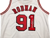 Chicago Bulls Dennis Rodman Autographed White Jersey JSA Stock #267420