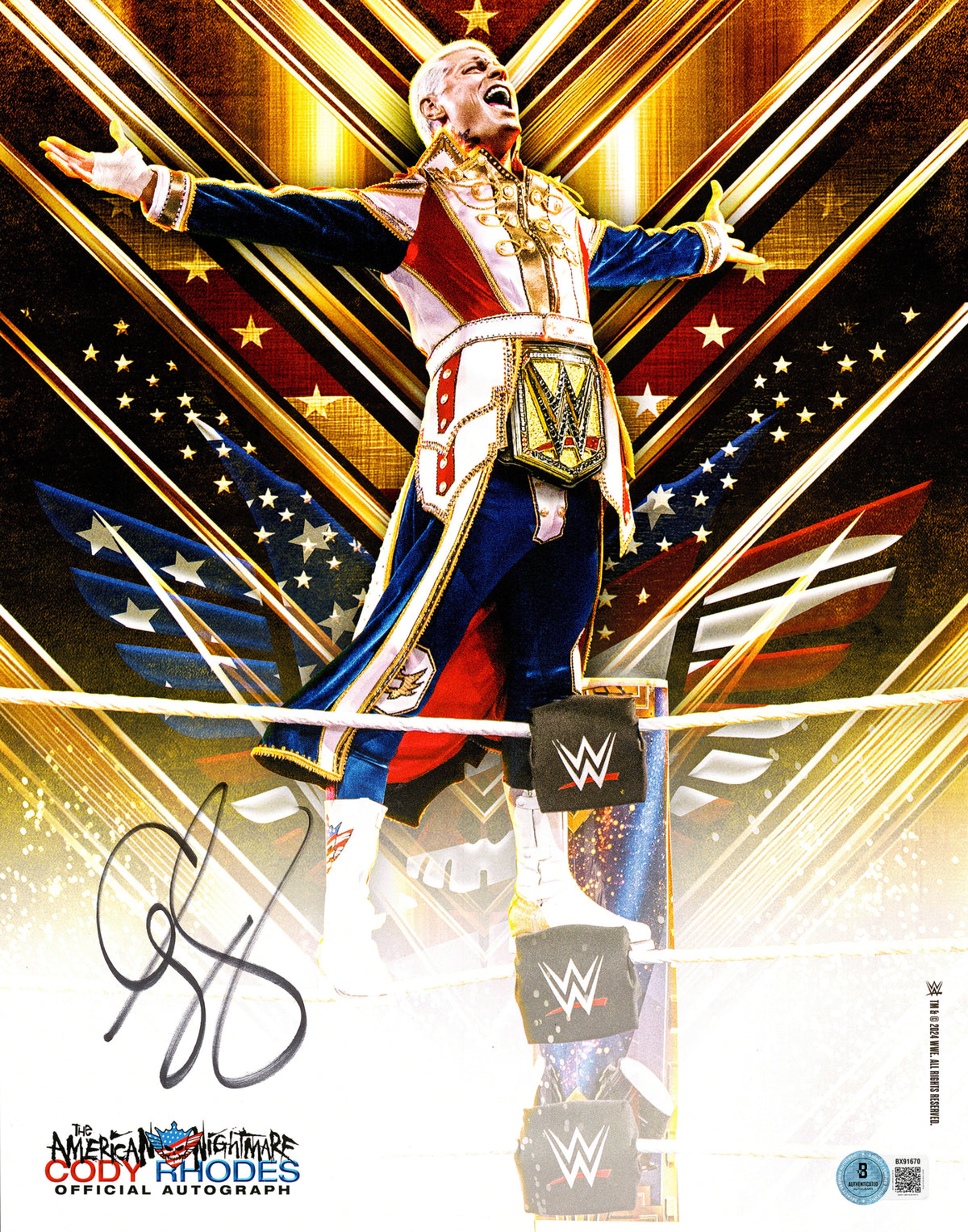 Cody Rhodes Autographed 11x14 Photo WWE The American Nightmare Beckett BAS QR Stock #267585