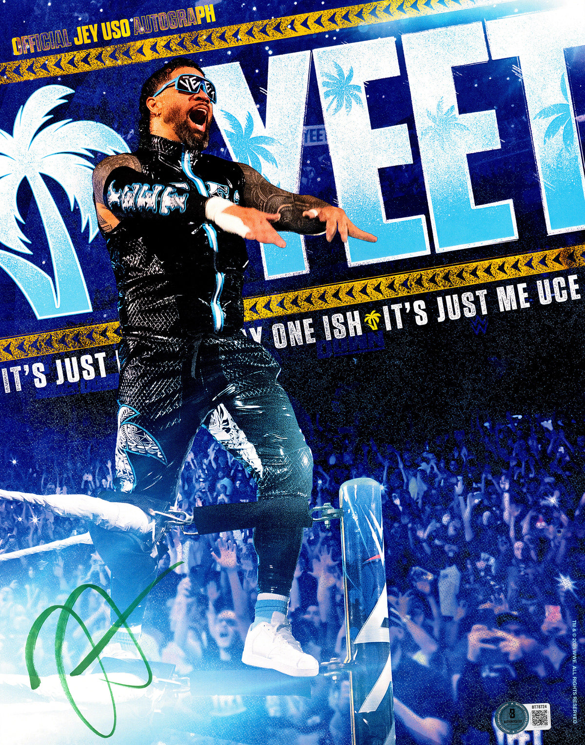 Jey Uso Autographed 11x14 Photo WWE Yeet Beckett BAS QR Stock #267593