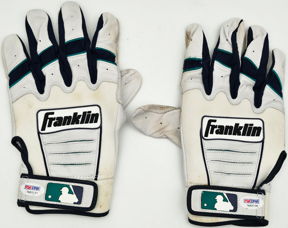 Robinson Cano Autographed White & Blue Franklin Game Used Batting Gloves Seattle Mariners PSA/DNA (Dual Signed) Stock #267639