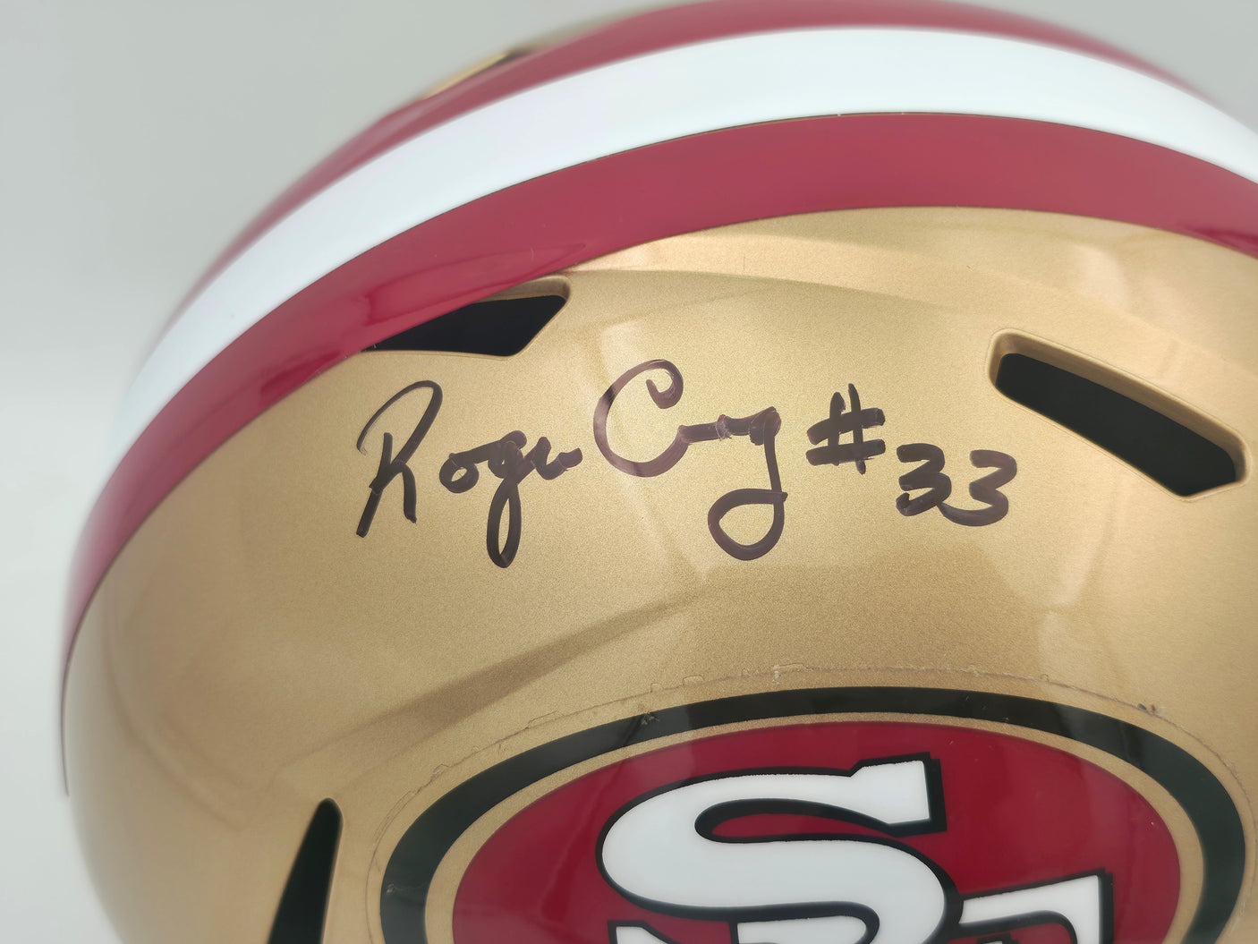 Roger Craig Autographed San Francisco 49ers Gold Full Size Speed Replica Helmet "3x SB Champs" Beckett BAS Witness Stock #253258