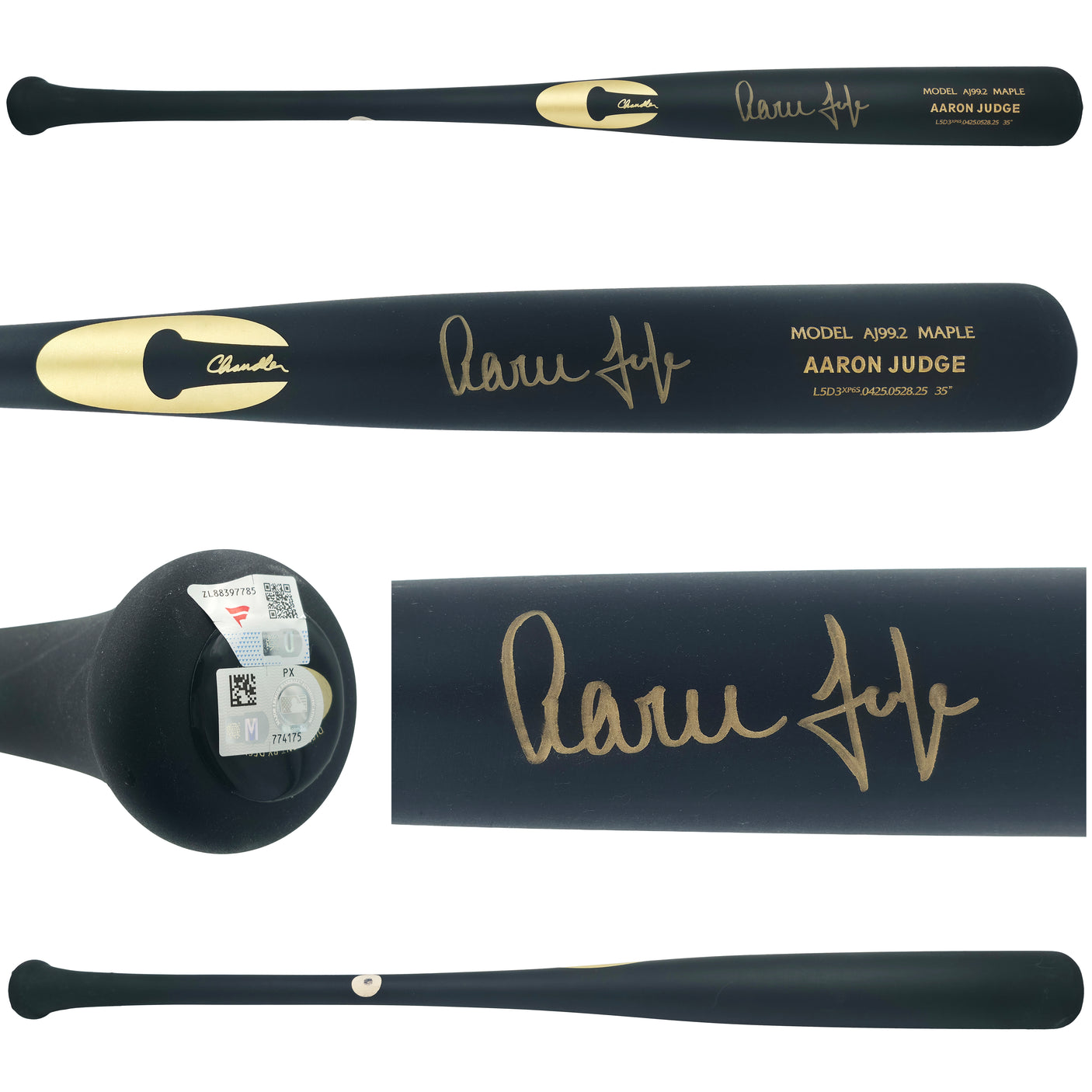 Aaron Judge Autographed Matte Black Chandler Model AJ99.2 Maple Baseball Bat New York Yankees Fanatics & MLB Holo Stock #253309