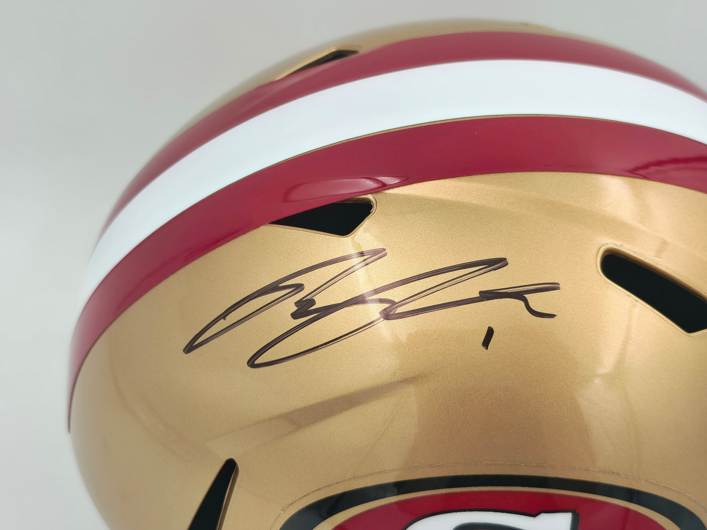 Ricky Pearsall Autographed San Francisco 49ers Gold Full Size Speed Replica Helmet Beckett BAS Witness Stock #253311