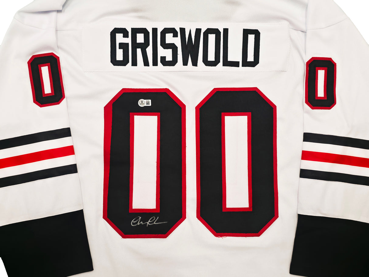 Christmas Vacation Chevy Chase Autographed White Jersey Clark Griswold Beckett BAS QR Stock #252795