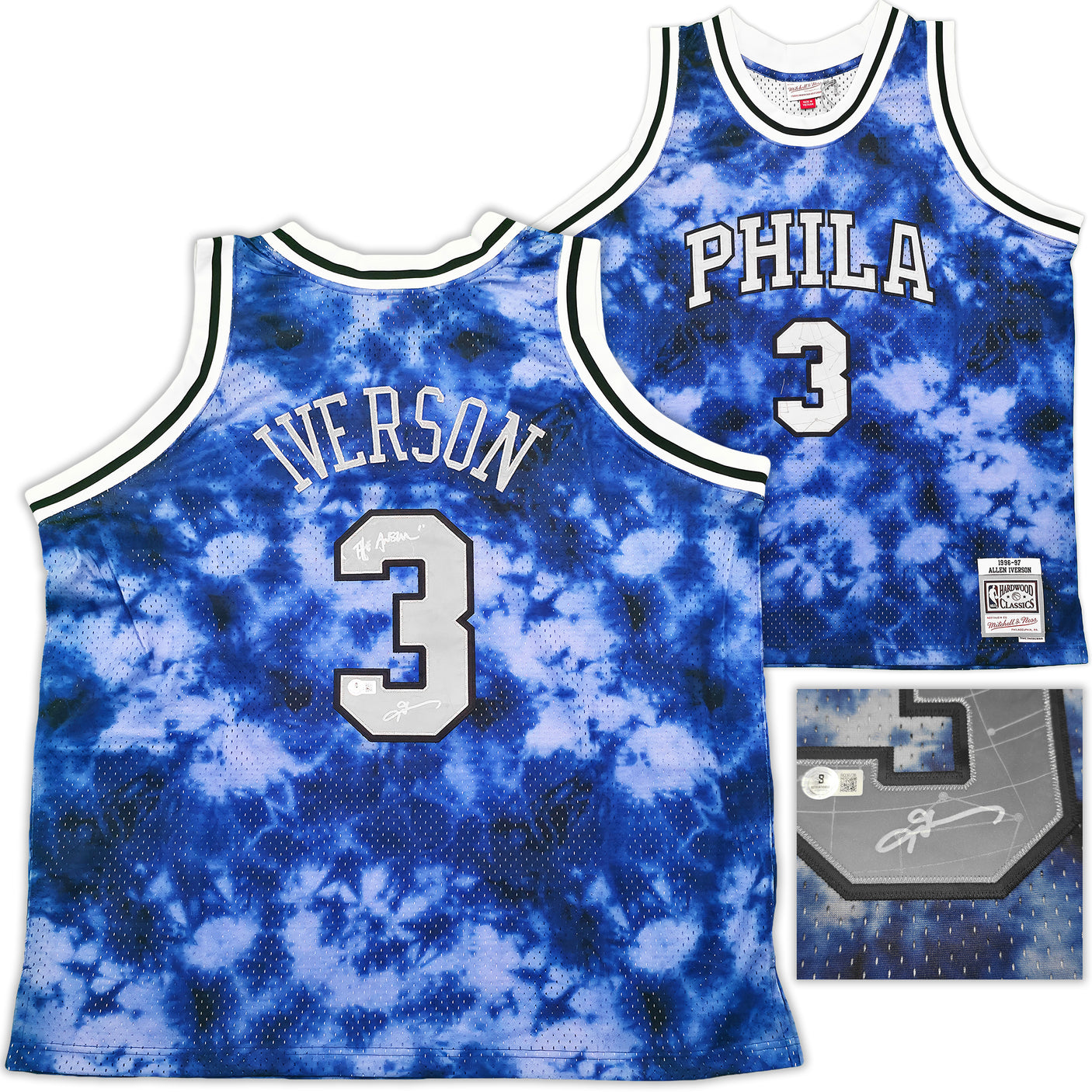 Philadelphia 76ers Allen Iverson Autographed Blue Authentic Mitchell & Ness 1996-97 HWC Swingman Galaxy Jersey Size 2XL "The Answer" Beckett BAS QR Stock #253252