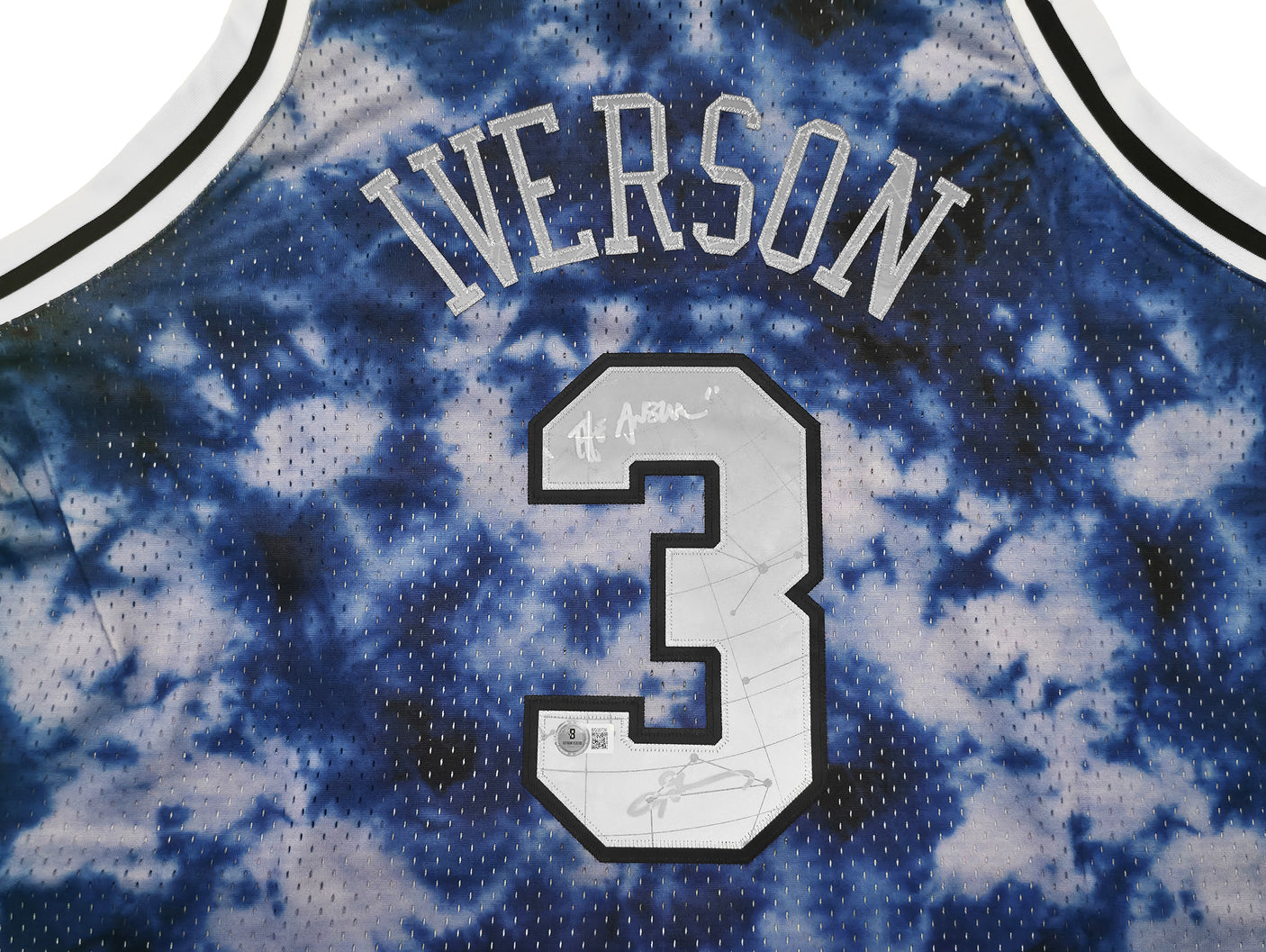 Philadelphia 76ers Allen Iverson Autographed Blue Authentic Mitchell & Ness 1996-97 HWC Swingman Galaxy Jersey Size 2XL "The Answer" Beckett BAS QR Stock #253252