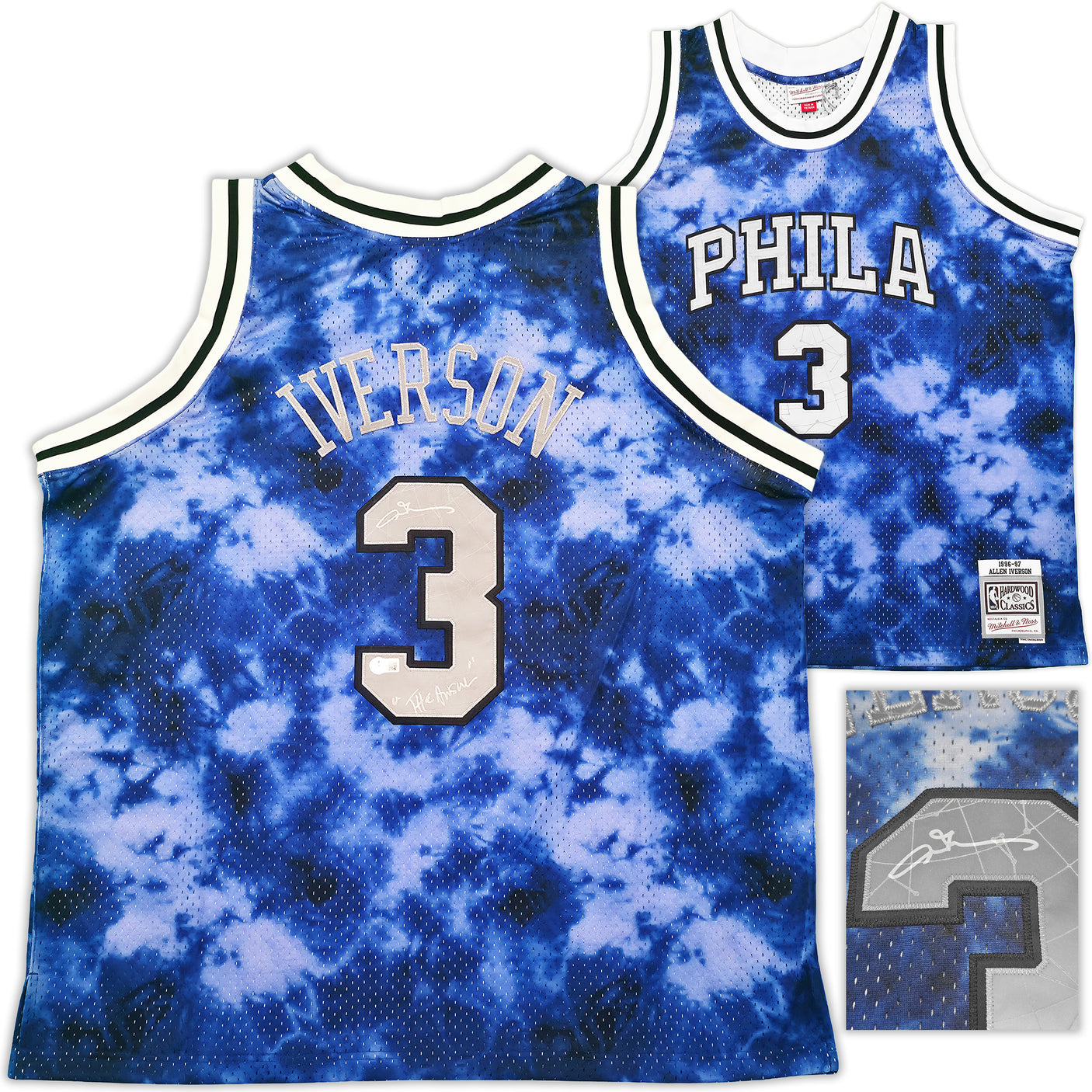Philadelphia 76ers Allen Iverson Autographed Blue Authentic Mitchell & Ness 1996-97 HWC Swingman Galaxy Jersey Size 2XL "The Answer" Beckett BAS QR Stock #253251