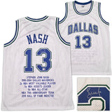 Dallas Mavericks Steve Nash Autographed White Stat Jersey Beckett BAS Witness Stock #252469