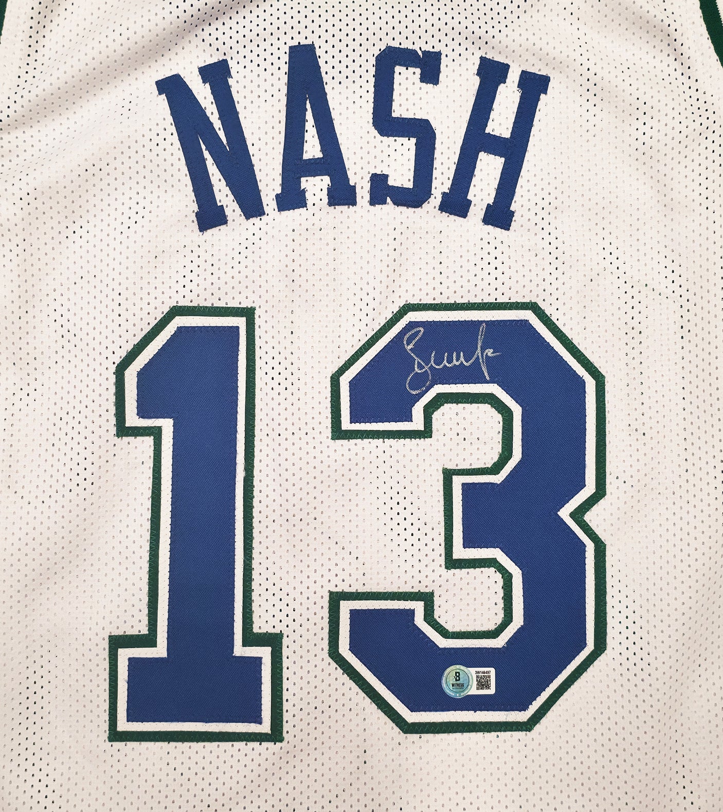 Dallas Mavericks Steve Nash Autographed White Stat Jersey Beckett BAS Witness Stock #252469
