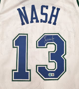 Dallas Mavericks Steve Nash Autographed White Stat Jersey Beckett BAS Witness Stock #252469
