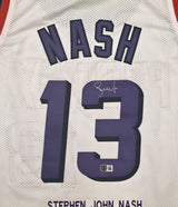 Phoenix Suns Steve Nash Autographed White Stat Jersey Beckett BAS Witness Stock #252473