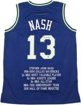 Dallas Mavericks Steve Nash Autographed Blue Stat Jersey Beckett BAS Witness Stock #252470