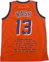 Phoenix Suns Steve Nash Autographed Orange Stat Jersey Beckett BAS Witness Stock #252471