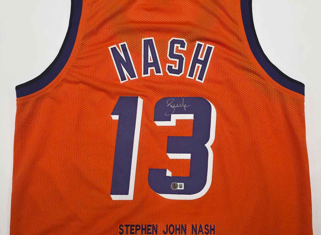 Phoenix Suns Steve Nash Autographed Orange Stat Jersey Beckett BAS Witness Stock #252471