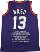 Phoenix Suns Steve Nash Autographed Purple Stat Jersey Beckett BAS Witness Stock #252472