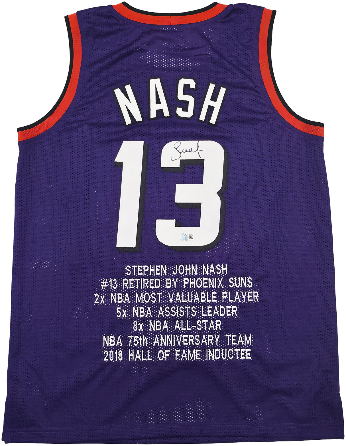 Phoenix Suns Steve Nash Autographed Purple Stat Jersey Beckett BAS Witness Stock #252472