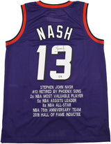 Phoenix Suns Steve Nash Autographed Purple Stat Jersey Beckett BAS Witness Stock #252472