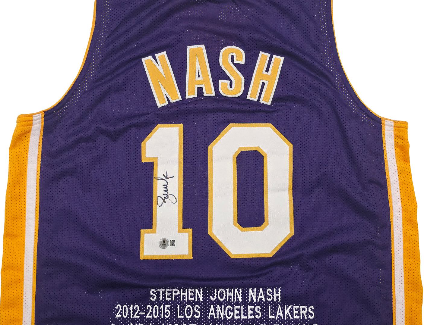 Los Angeles Lakers Steve Nash Autographed Purple Stat Jersey Beckett BAS Witness Stock #252474