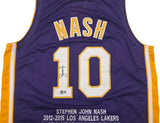Los Angeles Lakers Steve Nash Autographed Purple Stat Jersey Beckett BAS Witness Stock #252474